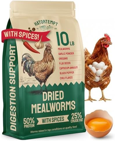 Hatortempt 10lb Dried Mealworms with Digestive Spice Mix for Chickens