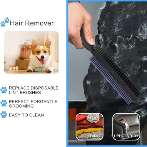 Premium Rubber Pet Hair Brush - Removes Hair from Couches & Pets' Coats B