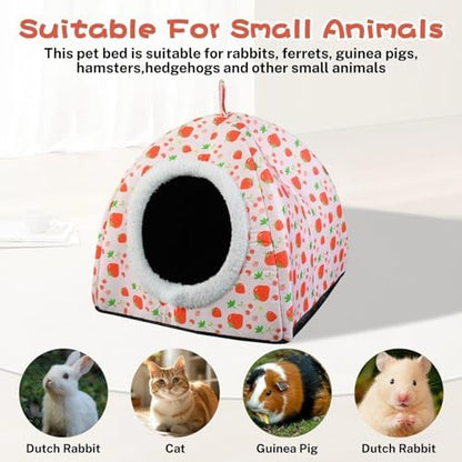 Warm Rabbit Hideout, Washable Strawberry Fleece Hut for Guinea Pigs