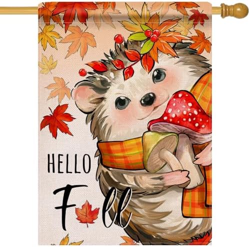 Dyrenson Hello Fall Hedgehog 28 x 40 House Flag Double Sided
