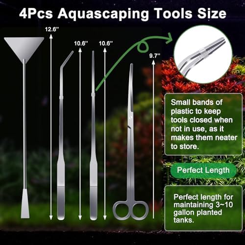4Pcs Aquascaping Tools, Jeimier Aquascape Kit, Long and Strong Aquarium Tweezers, Scissors, Algae Scraper, Aquarium Plant Tools, Fish Tank Plant Trimming Kit