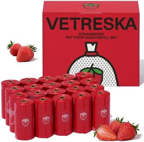 VETRESKA Strawberry Scented Dog Poop Bags, Leak Proof, 300 Counts