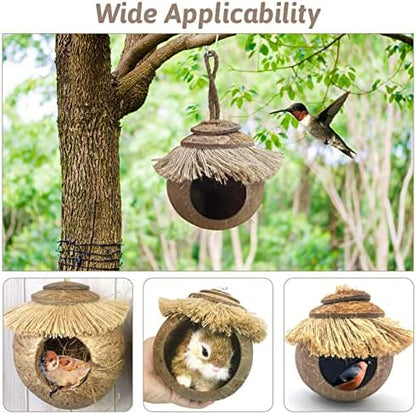Tfwadmx Coconut Hide with Loop, Natural Coconut Fiber Hanging Birdhouse Cage, Coconut Bird Shell Breeding Nest for Parrot Parakeet Lovebird Finch Canary, Pet Cage Habitats Decor,Small Animals House