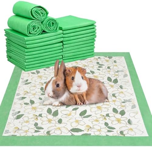 Fhiny 20 PCS Disposable Guinea Pig Pee Pads, 24'' x 36'' Super Absorbent Rabbit Cage Liner Odor Control Small Pet Cage Training Pads for Rabbit Bunny Ferret Cat Puppy and Other Small Animals