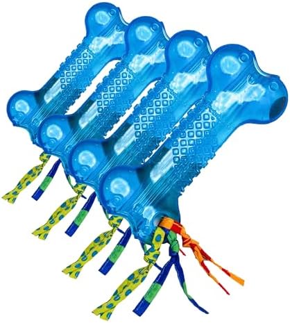 Bone Mini Dog Chew Toy & Treat Stuffer for Teething Puppies & Small Dogs up to 20 lbs, Bounces & Floats, Textured for Dental Support, Moderate Chewers, 5.5" (Pack of 4)