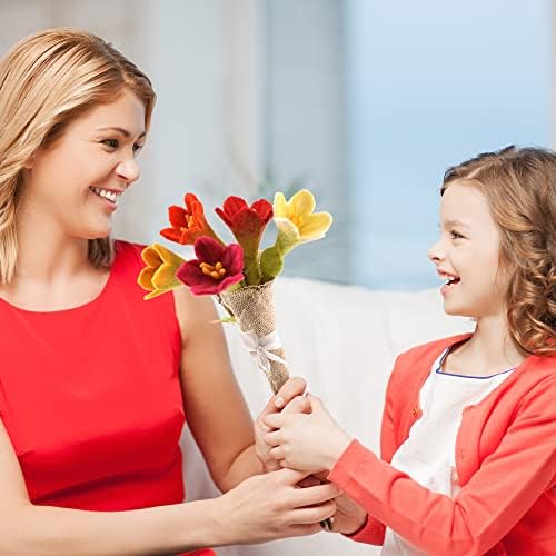 Glaciart One Felt Lily Flowers Artificial Bouquet - 5 pcs|Reusable, Washable and Essential Oil Ready Multi Color Artificial Flowers w/Bendable Wire Stem |Great as Gift and Home or Event Decorations