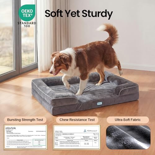 OhGeni Orthopedic Medium Large Dog Bed Sofa, Memory Foam, 35-inch (Gray)