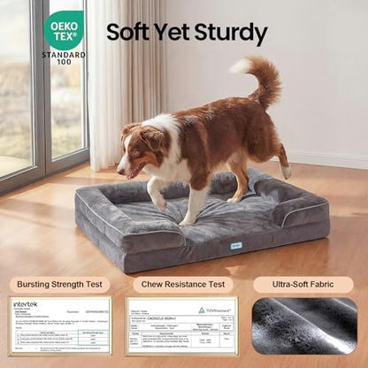 OhGeni Orthopedic Medium Large Dog Bed Sofa, Memory Foam, 35-inch (Gray)