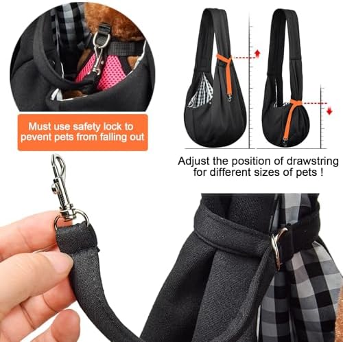 Tomkas Small Dog Cat Sling Carrier Puppy Purse Travel Wrap Soft Crossbody Pet Bag (Black, M - Zip Pocket & Classic Strap)