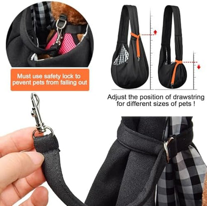 Tomkas Small Dog Cat Sling Carrier Puppy Purse Travel Wrap Soft Crossbody Pet Bag (Black, M - Zip Pocket & Classic Strap)