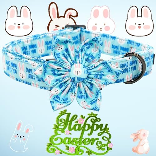 Dog Collar - Easter Day Dog Collars with Flower for Dogs Flowers Bunny Print Adjustable Girl Pet Gift Collar for Medium Small Large Dogs