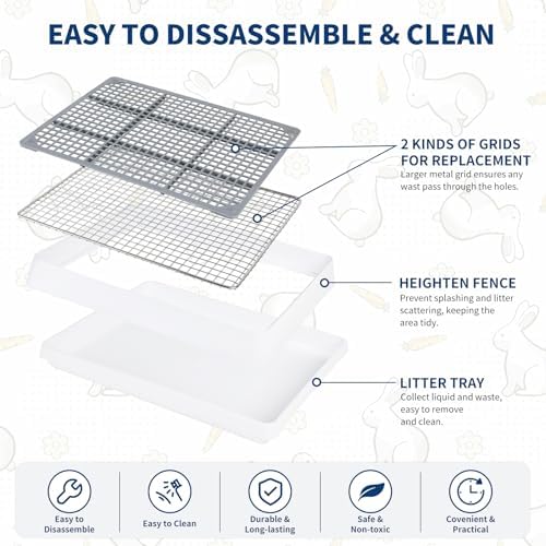 FHTONGE Low Entry Rabbit Litter Box Training Tray with Large Steel Grids