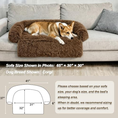 GGIB Calming Dog Bed Fluffy Plush Dog Mat for Furniture Protector with Removable Washable Cover for Large Medium Small Dogs and Cats (Medium, Brown)