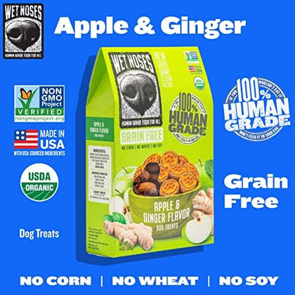 Wet Noses Organic Crunchy Dog Treats Grain Free – All-Natural, Human-Grade, Non-GMO, Healthy Training & Delicious Snacks for Dogs, for All Dog Sizes & Breeds – Apple & Ginger, 14oz (Single Pack)