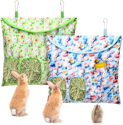 UPINS 2 Pack Guinea Pig Hay Feeder Bag,Bunny Rabbit Cage Bag Hanging Holder