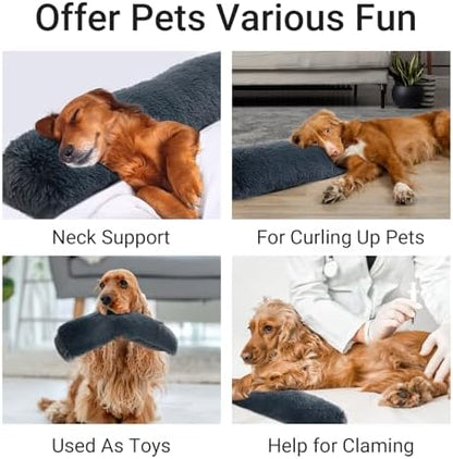 HOMBYS 25" Dog Pillow for Large & Medium Dogs, Soft Faux Fur Calming Pet Pillow for Anxiety Relief, Machine Washable, Plush Pet Toy (Dark Grey, 25"x8"x4")