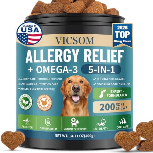 Dog Allergy Chews with Human-Grade Omega 3, Itch Relief Multivitamin 200ct