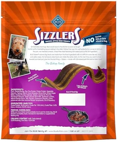 Blue Buffalo Sizzlers Natural Soft Dog Treats, Bacon-Style Soft-Moist Dog Treats with Real USA Pork, Original Flavor, 6-oz Bag, (Pack of 2)