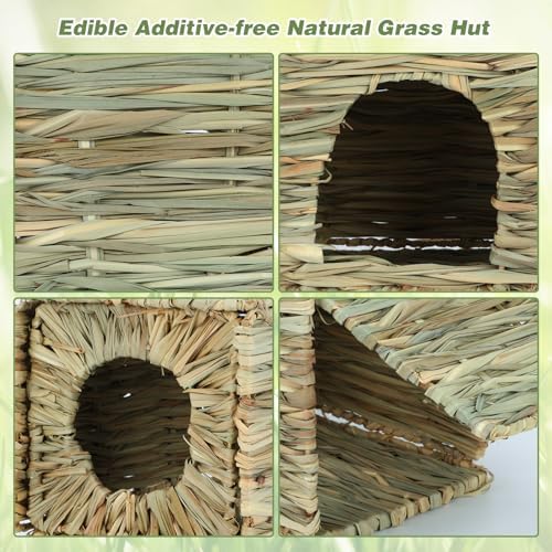 BWOGUE Large Bunny Grass House, Natural Seagrass Bed Hideaway Toy, Hay Mat