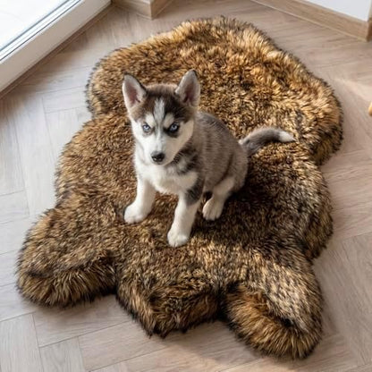 IHAPPYDOG Faux Fur Orthopedic Dog Bed, Memory Foam, Brown 30"x20"