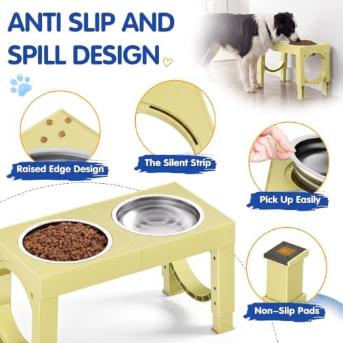 XIAZ Elevated Dog Bowls Large Breed Raised Dogs Bowl Stand Large/Medium Sized Dog Stainless Steel Food Water Bowl Stands 5 Heights Adjustable 9/11/12/15in Pet Feeder Dish Station