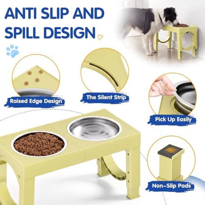 XIAZ Elevated Dog Bowls Large Breed Raised Dogs Bowl Stand Large/Medium Sized Dog Stainless Steel Food Water Bowl Stands 5 Heights Adjustable 9/11/12/15in Pet Feeder Dish Station