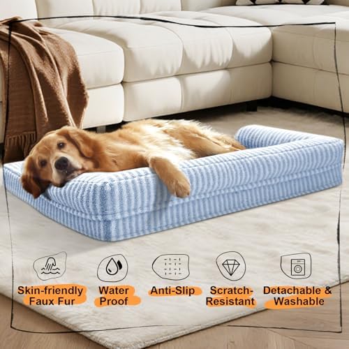 MEKIY Orthopedic Washable Dog Bed with Bolster for Medium to Large Dogs