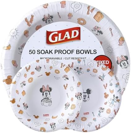 Glad for Kids Disney Mickey & Minnie Mouse Disposable Bowls, 16 Oz, 50 Ct