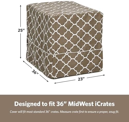 Midwest Homes for Pets Dog Crate Cover with Teflon Fabric Protector, Poly-Cotton Privacy Kennel Cover Fits Most 36-Inch Crates, Brown Designer Print, Washable, Reduces Barking
