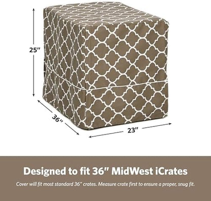 Midwest Homes for Pets Dog Crate Cover with Teflon Fabric Protector, Poly-Cotton Privacy Kennel Cover Fits Most 36-Inch Crates, Brown Designer Print, Washable, Reduces Barking
