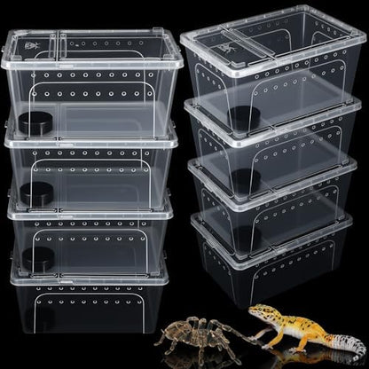 Irenare 8 Pcs Reptile Breeding Box Plastic Spider Terrarium Tarantula Feeding Box for Bearded Dragon Lizard Spider Gecko Scorpion(Vent Holes,Clear,12.6 x 8.66 x 5.91 Inches)