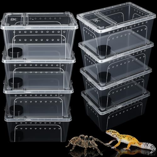 Irenare 8 Pcs Reptile Breeding Box Plastic Spider Terrarium Tarantula Feeding Box for Bearded Dragon Lizard Spider Gecko Scorpion(Vent Holes,Clear,12.6 x 8.66 x 5.91 Inches)
