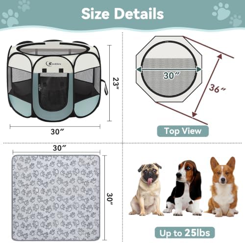Sieidihit Dog Cat Playpen Tent Crate Cage with Blanket, Medium Grey