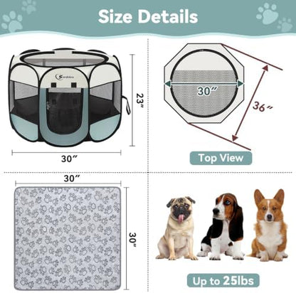 Sieidihit Dog Cat Playpen Tent Crate Cage with Blanket, Medium Grey