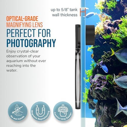 Flipper DeepSee 4" Magnetic Aquarium Viewer – Optical-Grade Magnifying Lens for Glass & Acrylic Tanks up to 5/8" Thick – Hands-Free Underwater Viewing for Fish, Corals & Aquarium Photography – Clear