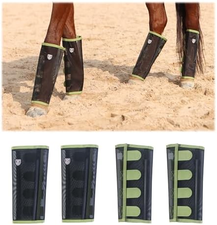 Harrison Howard Loose-Fitting Horse Fly Leggings Breathable, Tear-Resistant Fine Mesh Leg Guards Stay-on Comfortable Fly Boots (Set of 4)
