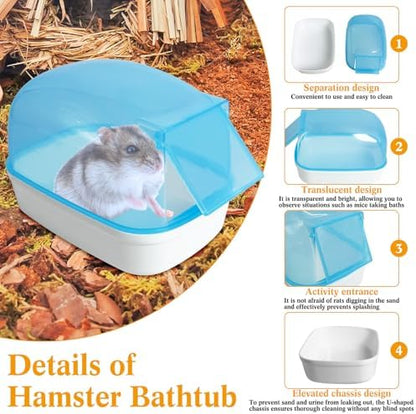 Hamiledyi Hamster Bathtub Dwarf Hamster Bathroom Sand Bath Container Sauna Room Plastic Sand Bath Box House for Gerbils Mice or Other Small Pets Animals(Blue,Small Size)