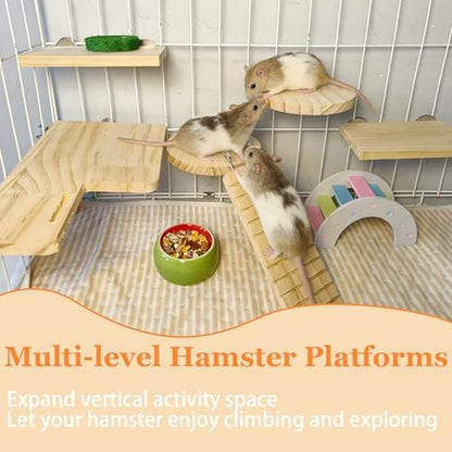 Hamster Cage Platform L-Shaped Wooden Hamster Cage Accessories Rat Climbing Toys Ledge with Ladder for Sugar Glider Mice Mouse Squirrel (M)