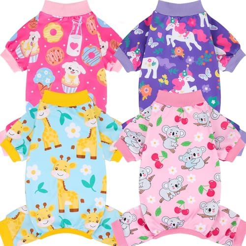 XPUDAC 4 Pack Dog Pajamas for Small Dogs Soft Puppy Clothes Pet Outfits, XS