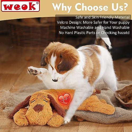 WEOK Heartbeat Puppy Toy, Comfort Cuddler Pillow, Dog Anxiety Relief Calming Aid,Heartbeat Stuffed Toy for Dogs,Puppy Heartbeat Toy Sleep Aid,Dog Heartbeat Toy for Pet