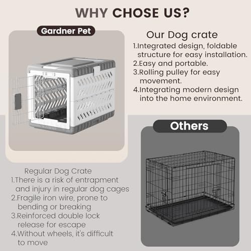 Collapsible Dog Crate for Large/Medium Dogs - 36" L Foldable Dog Cage No-Tool Assembly, Travel Dog Crate with 2 Wheels - Easy to Carry, Space-Saving, Indoor Outdoor Use, 36.4"(L) x22.84(W) 25.8"(H)