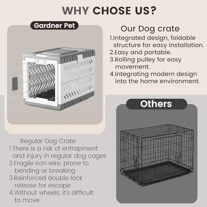 Collapsible Dog Crate for Large/Medium Dogs - 36" L Foldable Dog Cage No-Tool Assembly, Travel Dog Crate with 2 Wheels - Easy to Carry, Space-Saving, Indoor Outdoor Use, 36.4"(L) x22.84(W) 25.8"(H)