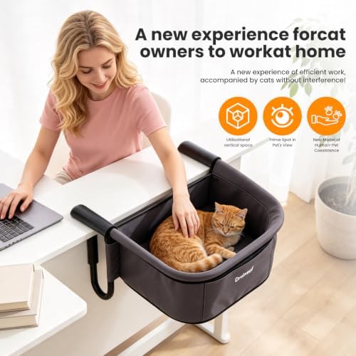 X-Large Cat Desk Bed for Large Cats Up to 50lbs, Heavy Duty Desk Attachment