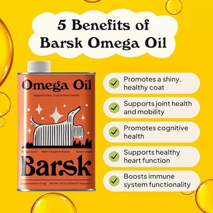 Barsk Wild Alaskan Fish Oil for Dogs & Cats - Supports Itchy Skin Relief, Shiny Coat, Joint & Heart Health – Salmon Oil Formula High in Omega-3, EPA & DHA – Tasty Cat & Dog Food Toppers for Dry Food