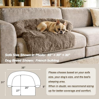 Calming Dog Bed Fluffy Plush Dog Mat for Furniture Protector with Removable Washable Cover for Large Medium Small Dogs and Cats (Small(35x31x5), Camel)