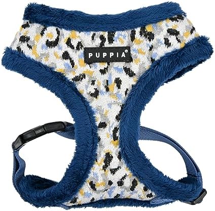 Puppia Huxley Dog Harness Over-The-Head Warm Winter Leopard Pattern Adjustable Chest for Small and Medium Dog, Blue, X-Large