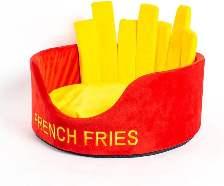 AYNEFY Beds Litter House Warm Skin Friendly Washable Cute Kitten Cushion for Indoor Cats Soft Plush Cat Bed with PP Cotton Filling Soft Plush Cat Bed (French Fries)