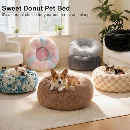 Dog Calming Beds for Medium Large Dogs Round Donut Washable Anxiety Dog Bed