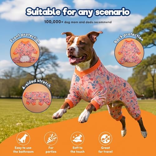 LovinPet Large Dog Pajamas, Shimmering Blooms Blush Print, Red, M