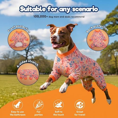 LovinPet Large Dog Pajamas, Shimmering Blooms Blush Print, Red, M